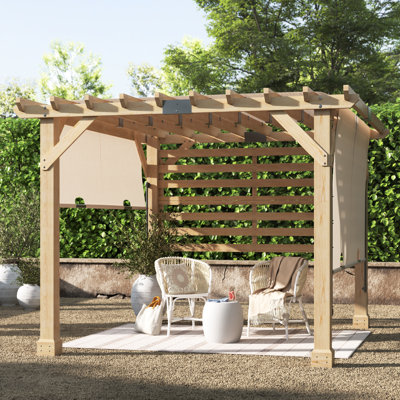 SUNJOY  Mary Cedar Pergola 10 x 11 ft. Wooden Hot Tub Pergola with Adjustable Canopy and Privacy Screen