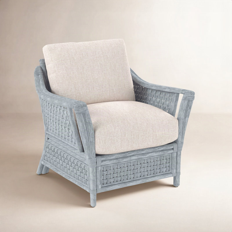 Boca Upholstered Armchair, Light Blue and White Stripe; 0256-54, Sea Glass