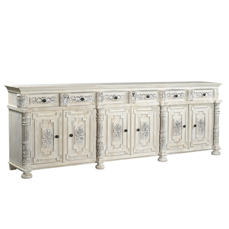 Buffet en bois massif sculpté, White, L 118 po