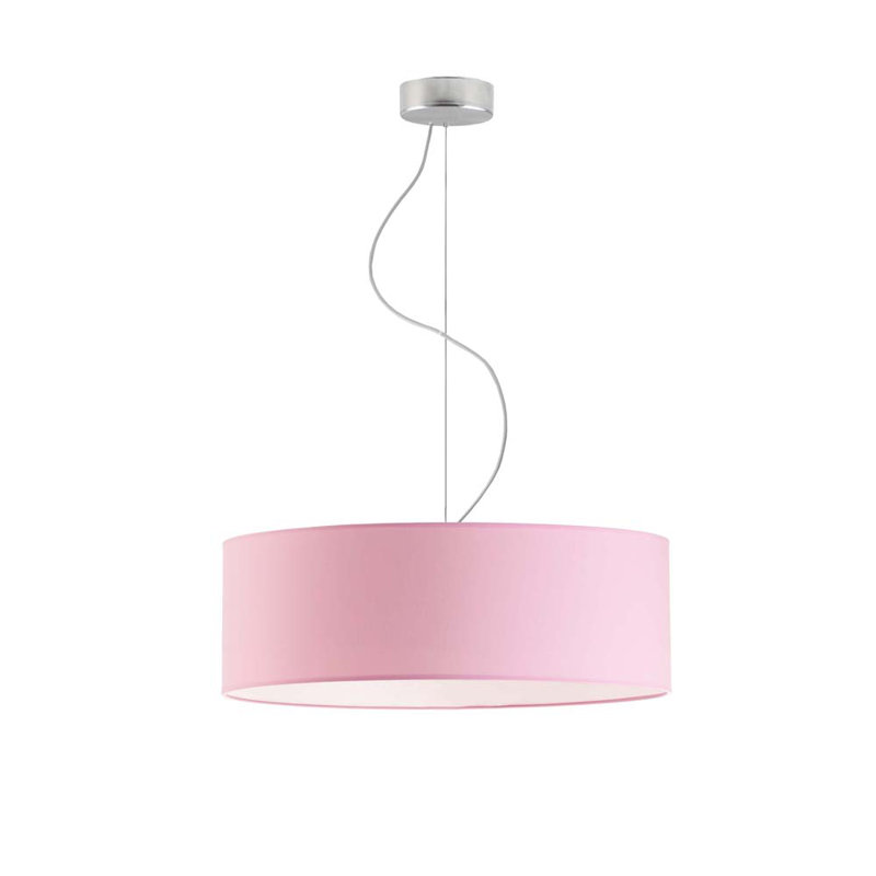 Aubryelle 3 - Light Drum Pendant, Light Pink, Brushed Steel, 120cm H x 50cm W x 50cm D