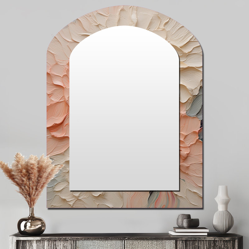 beige and pink flowers in harmony - Flowers Asymmetrical Unique Mirror, Beige Arch Large Wall Mirror, Printed Metal Art