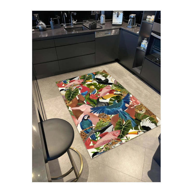 Tapis décoratif multicolore multicolore à motif d'oiseaux et de fleurs, Rectangle 4 pi x 5 pi 11 po
