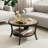 31.5" Rustic Industrial Round Coffee Table With 2-Tier Storage Shelf And Curved Metal Legs
