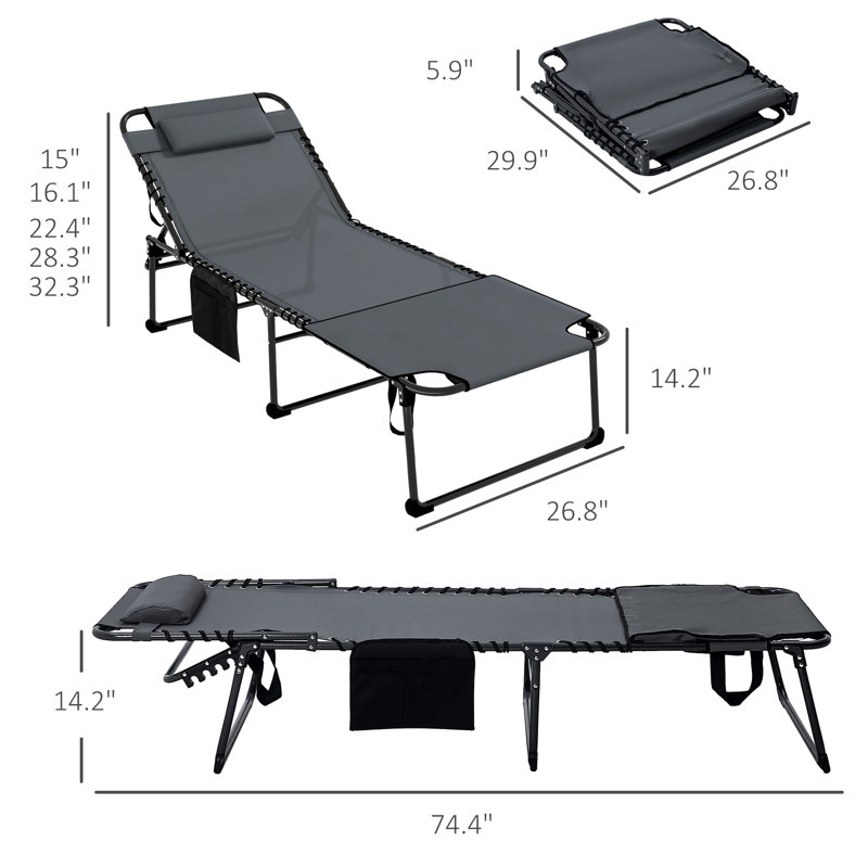 Fauteuil de piscine pliant 2 pièces, dossier inclinable à 5 niveaux, trou pour le visage de lecture, poche latérale et gris pour la détente en plein air à la plage, dans la cour, dans le salon de patio, avec 5 réglages, gris, patio,