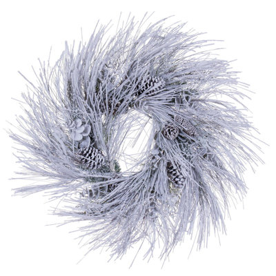 36" Artificial Flocked Green Long-Needle Christmas Wreath Unlit.