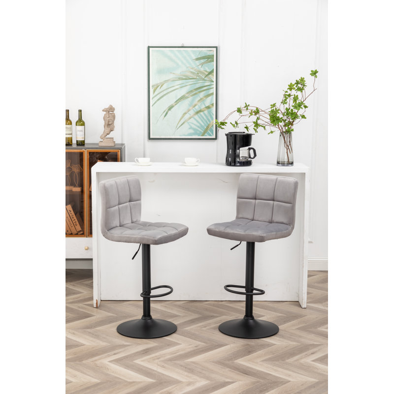 Swivel Upholstered Adjustable Height Counter Stool with Metal Frame, Gray