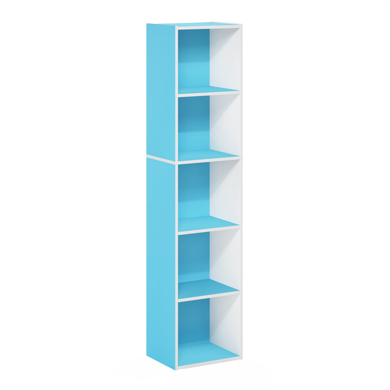 Cannice Bookcase, (5 Shelves) 52.1" H x 12" W x 9.3" D, Light Blue/White
