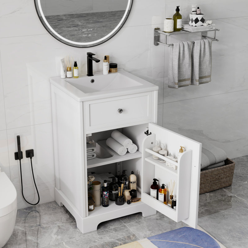 20" Single Bathroom Vanity With Ceramic Top, White