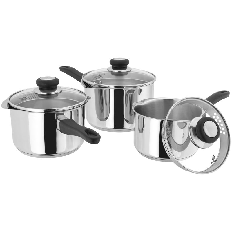 Vista 3 Piece Stainless Steel Draining Saucepan Set