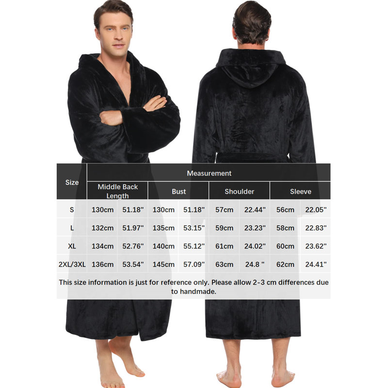 Revloc Flannel Mid-Calf Bathrobe, M, Black