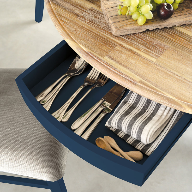 Bayou Round Solid Wood Top Dining Table, Navy Blue