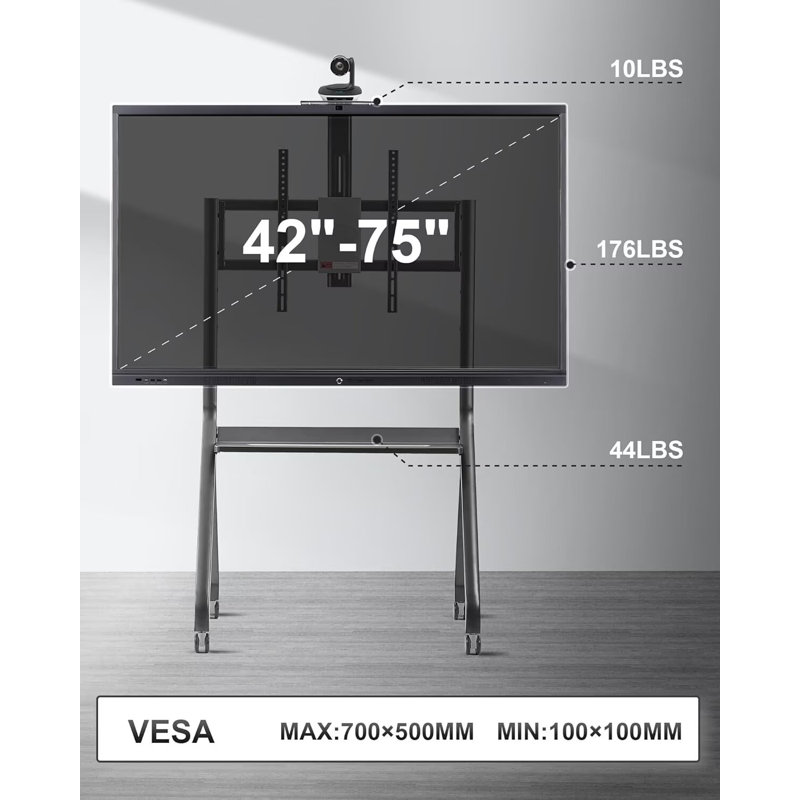 JYXCN Smart Board Trolley with Tablet Tray | 42-75 Inch Support, USB Charging Port