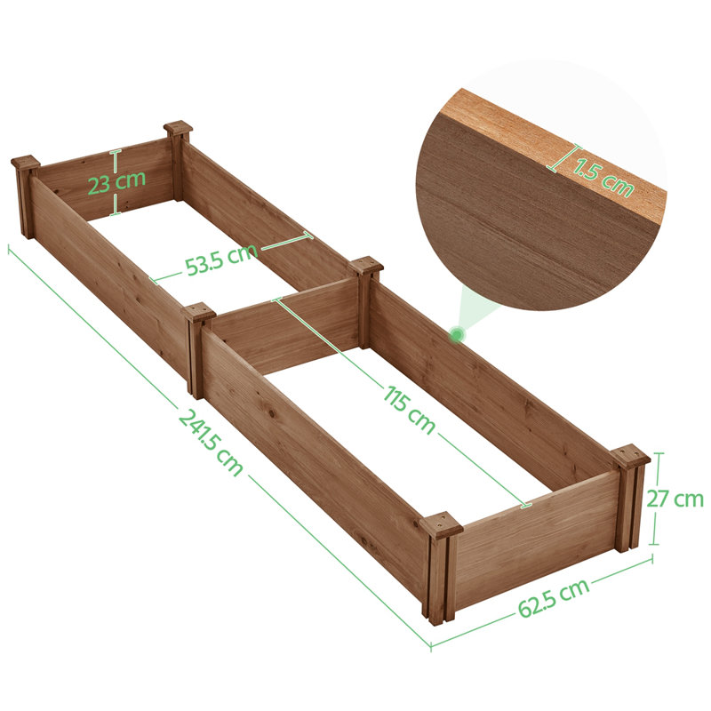 Wooden Raised Garden Bed, Dark Brown, 27cm H x 241.5cm W x 62.5cm D