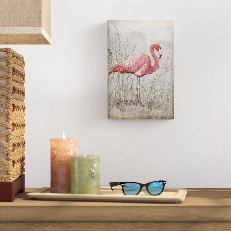 «American Flamingo I», peinture sur toile, H 12 po x l 8 po