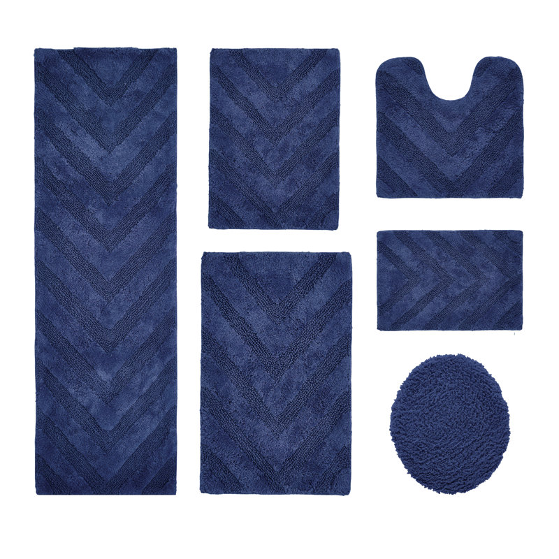Ensemble de tapis pour salle de bain 6 pièces Annaclara Premium 100% coton 1990 GSM, Marine