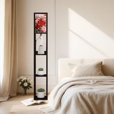 Lampe sur pied DEL à intensité variable avec motif bouquet de roses et pivoines et feuilles d'automne, structure en MDF, télécommande, 3 couleurs d'éclairage, idéal pour le salon ou la chambre.