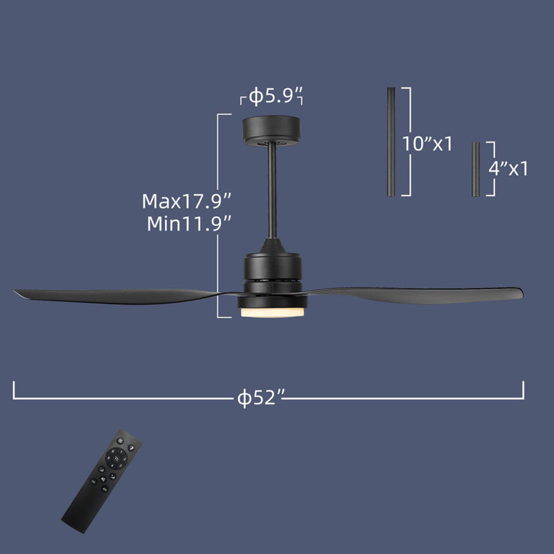 52'' Ceiling Fan with LED Lights, Matt Black