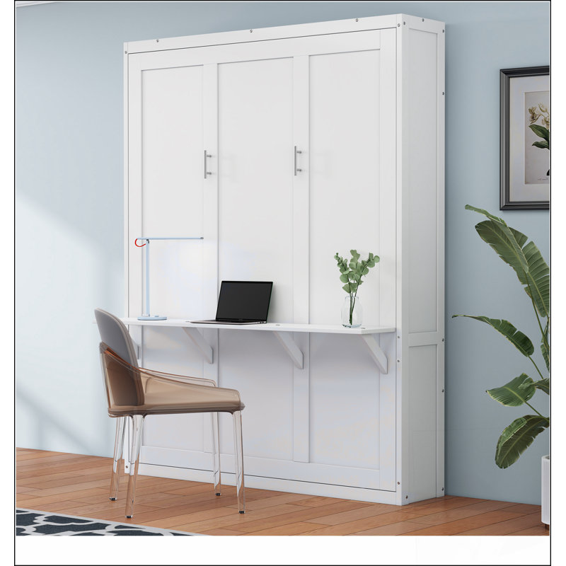Grand lit escamotable, lit escamotable à armoire de 68 po avec bureau combiné, parfait pour la chambre d'amis, le bureau