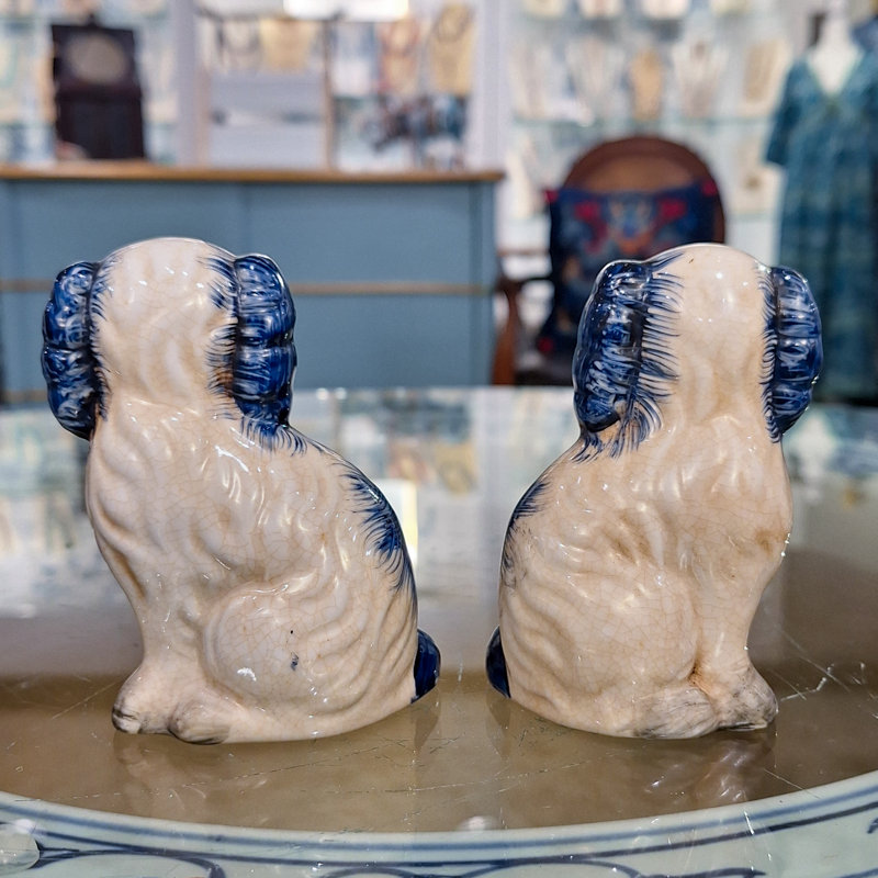 Small Blue Staffordshire Style Dog Figurines Pair