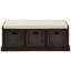 Banc de rangement rustique avec 3 paniers en rotin classiques amovibles, banc d'entrée avec coussin amovible (espresso)-1276723739