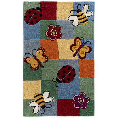 Tapis vert / bleu / rouge en laine touffeté à la main Claro