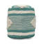 Pouf cylindrique blanc et bleu sarcelle fait à la main, en laine et en coton, 16 po x 16 po, capacité de 250 lb, nettoyage des taches, tissu de coton entièrement assemblé