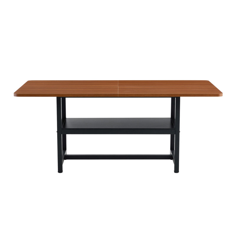 Table de salle à manger de 71 po avec tablette inférieure et plateau en bois aggloméré texturé noir, Brun