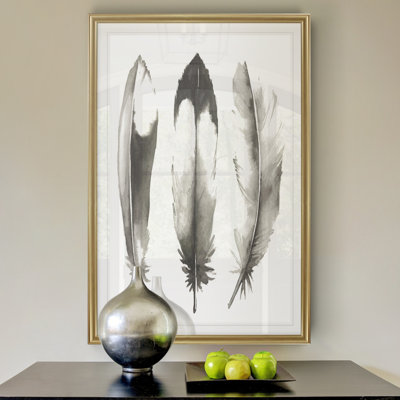 Watercolor Feathers II - Natural History Print, Matted and Framed Under Acrylic Glass, Study and Living Room Wall Art