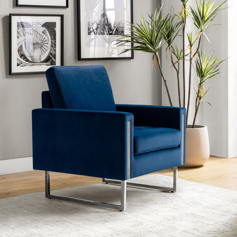 Charo 31.5" W Tufted Velvet Club Chair, Navy Velvet