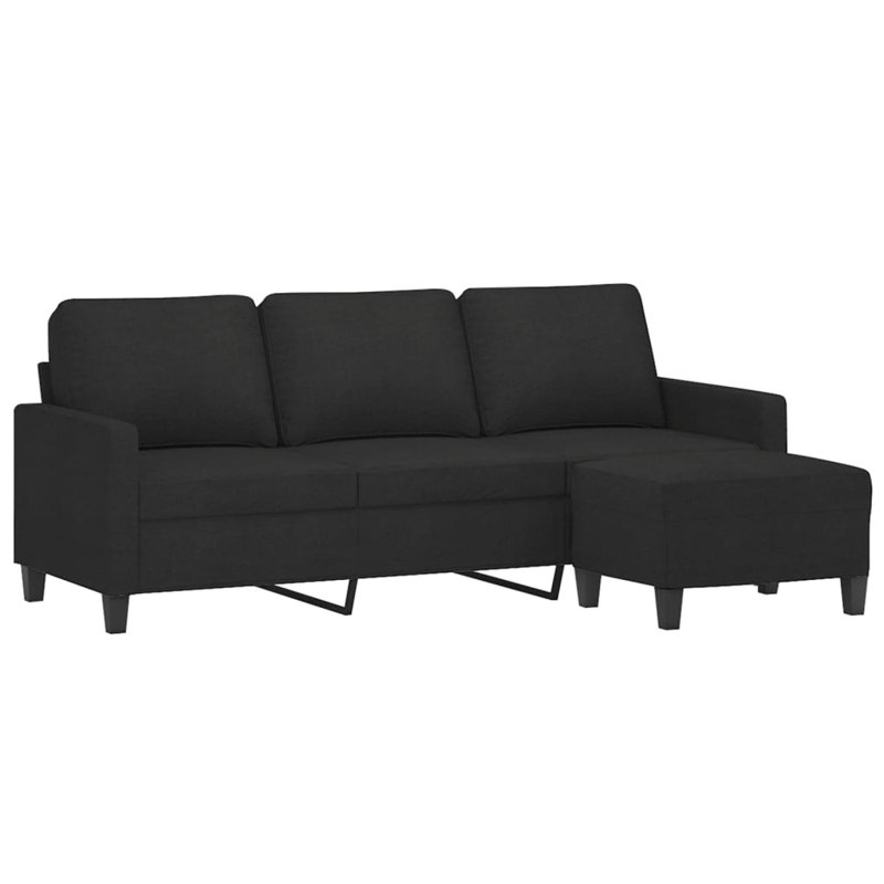  Canapé 3 places avec repose-pieds noir, Tissu noir