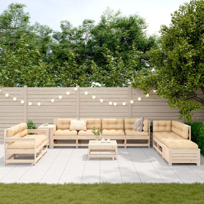 11-2 Wicker 10 - Person Garden Lounge Set with Cushions, Natural Pine