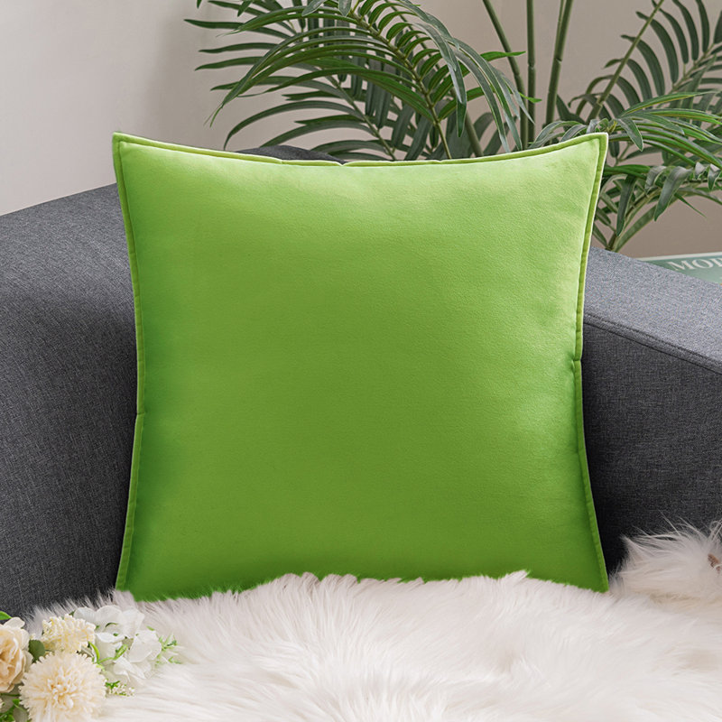 Set Of 4 Throw Velvet Cushion Covers, Apple Green, 22"H x 22"W