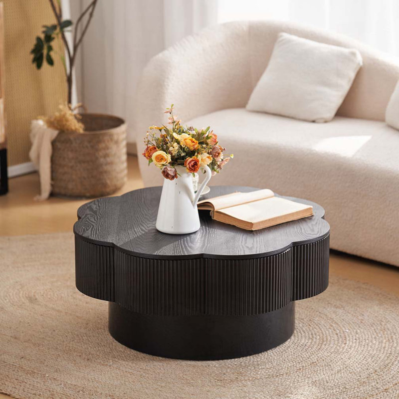 Table basse 31,50 "en forme de fleur avec rangement relevable, Noir