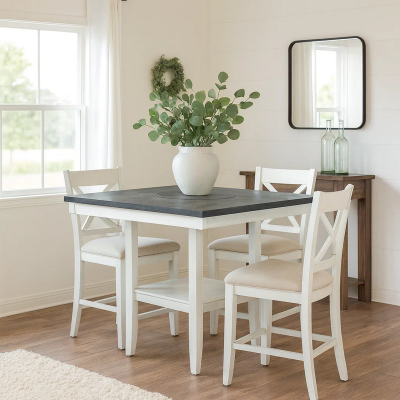 Table de salle à manger à hauteur de comptoir en bois massif Jiya