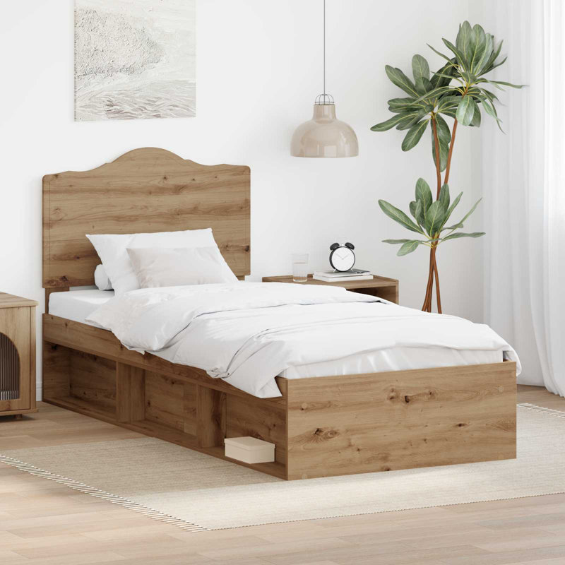 Solid Wood Bed, European Single (90 x 200 cm), Artisian Oak