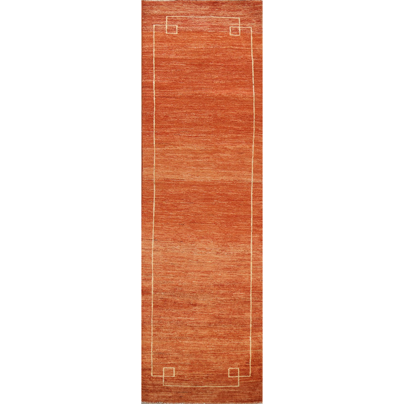 Tapis orange noué à la main de conception unique 2 pi 7 po x 9 pi 0 po