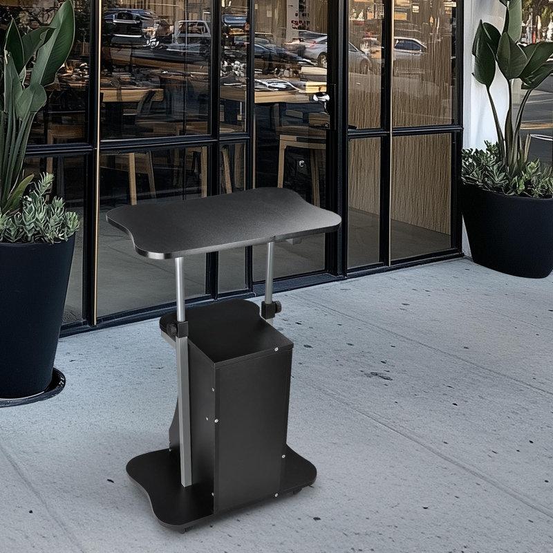 Black Adjustable Height Mobile Laptop Cart with Drawer