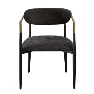 Chaise d'appoint en chenille noire et finition noire, ensemble de 2