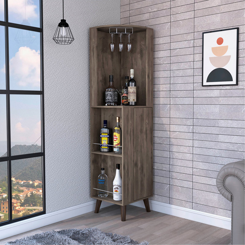 Armoire de coin Quinn, deux tablettes extérieures, un tiroir, deux tablettes intérieures