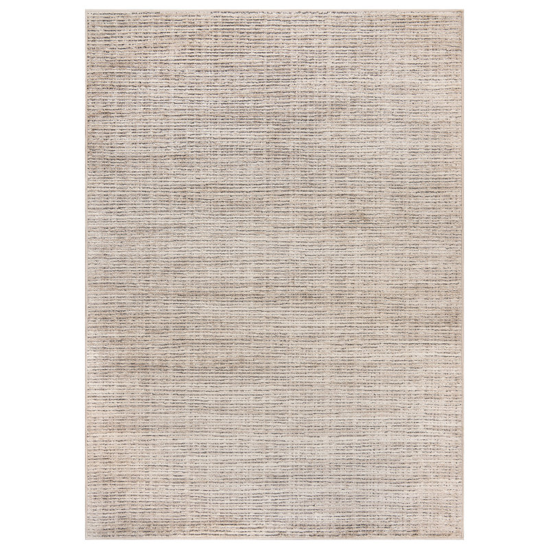 Tapis rayé beige texturé à rayures, Rectangulaire 4 pi x 6 pi