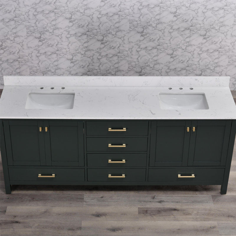 Meuble-lavabo 84 po avec double vasque Cholena, Vert, Or brossé