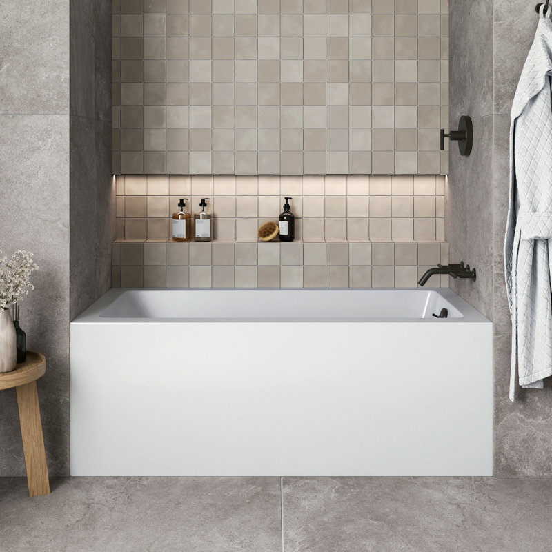 Streamline 60 in. x 30 in. Acrylic Right-Hand Drain Alcove Bathtub in Glossy White With External Drain, Matte Black