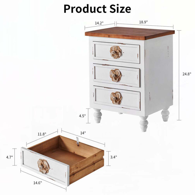 3-Drawer Storage Side Table, Antique White
