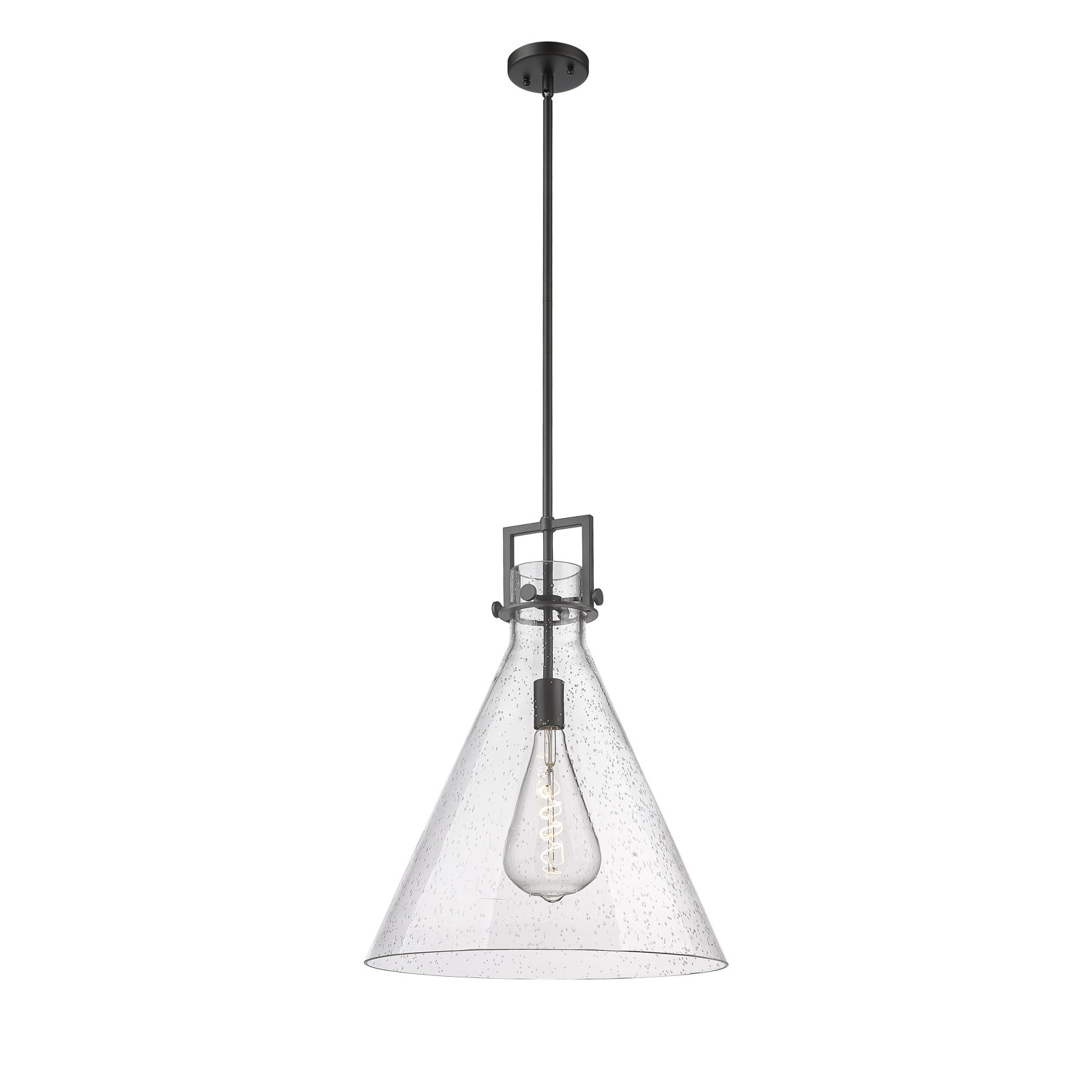 Coterie Single Light Glass Dimmable Pendant, Seedy, 22.75" H x 18" W x 18" D, Matte Black