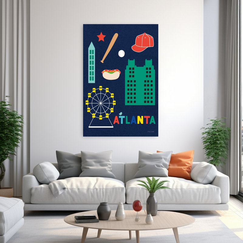 City Fun Atlanta by Ann Kelle - 1 Piece Wrapped Canvas Wall Art, 152.4cm H x 101.6cm W