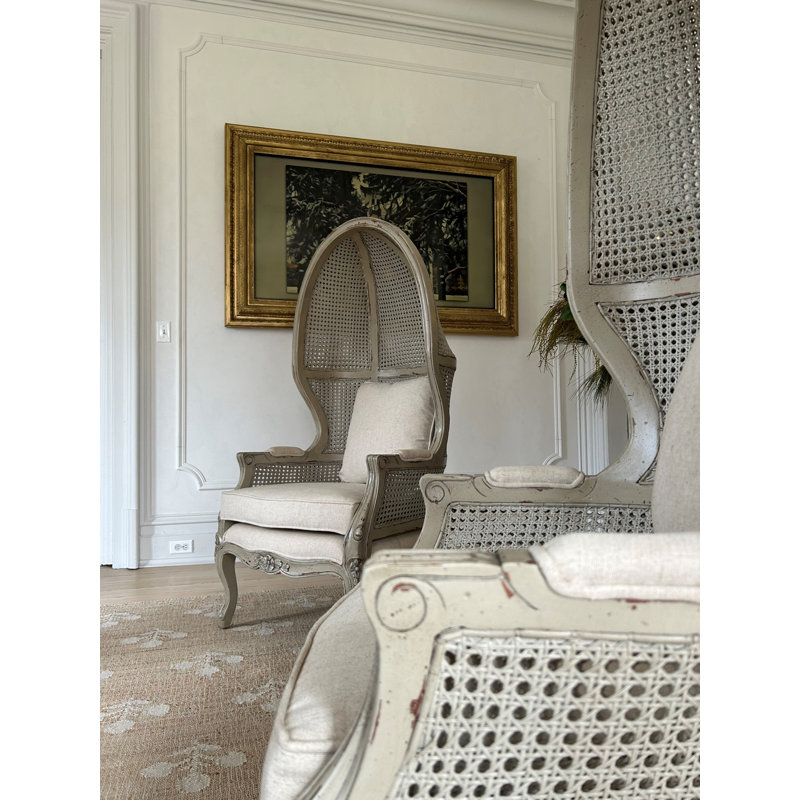 Fauteuil ballon Havel, Structure beige / coussin blanc cassé