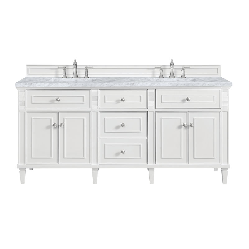 Lorelai 72'' W Double Vanity, Bright White, Carrara White, 8" Widespread