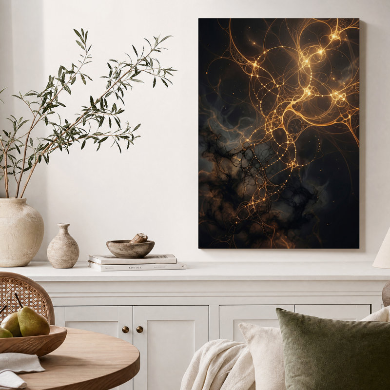 Lignes dorées scintillantes sur fond sombre - Tableau mural, H 36 po x l 24 po