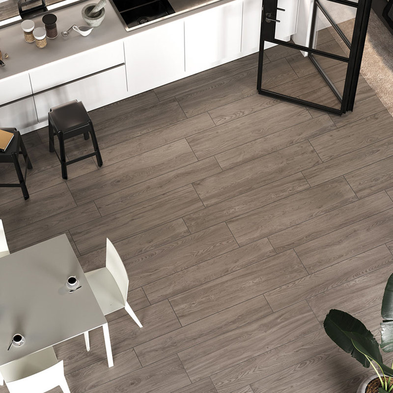 Carrelage aspect porcelaine taupe 8 x 48 Vermont, Brun