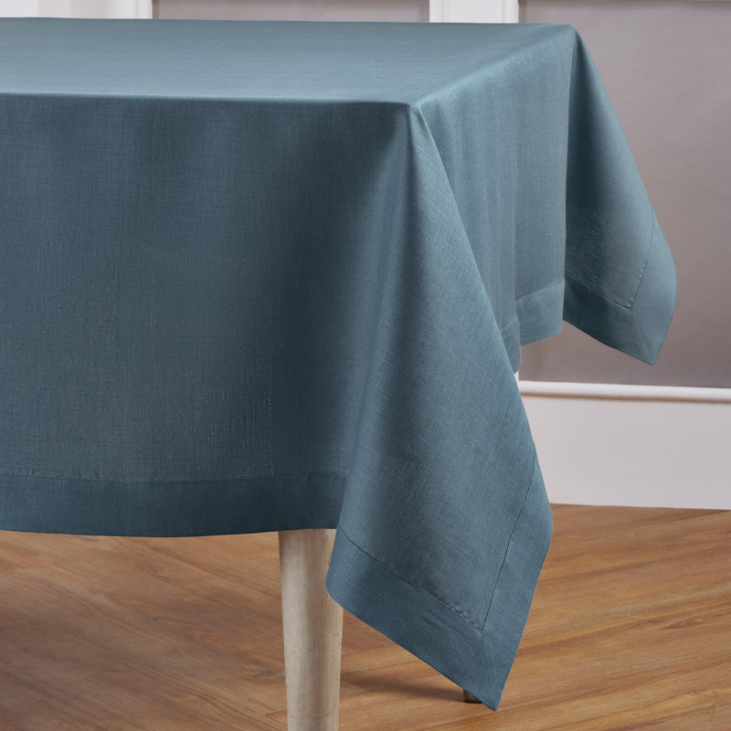 100% Pure Linen Tablecloth - Fete, 90" L x 60" W, Peacock Blue